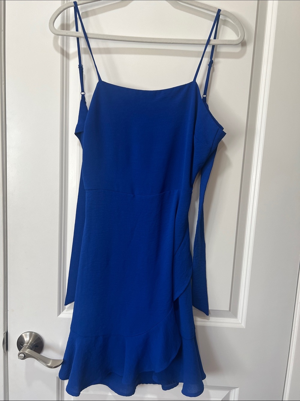 Royal Blue Spaghetti-Strap Mini Dress with Ruffle Hem